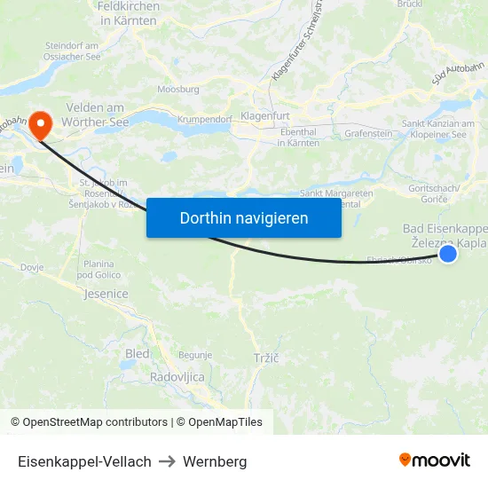 Eisenkappel-Vellach to Wernberg map