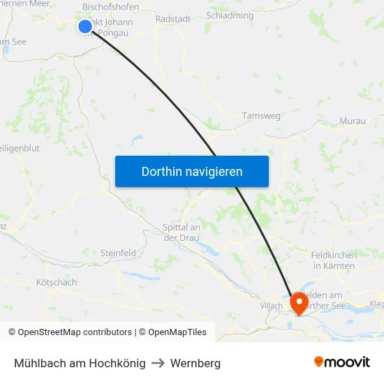Mühlbach am Hochkönig to Wernberg map
