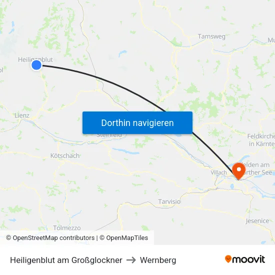 Heiligenblut am Großglockner to Wernberg map