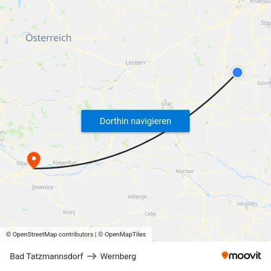 Bad Tatzmannsdorf to Wernberg map