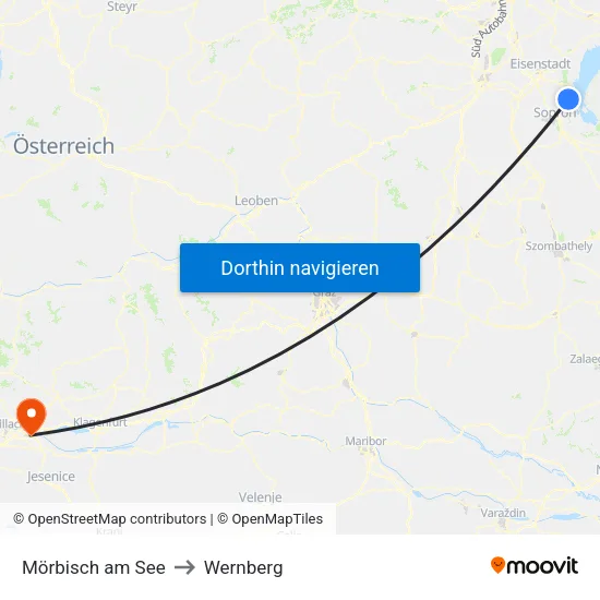 Mörbisch am See to Wernberg map