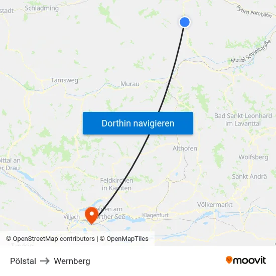 Pölstal to Wernberg map