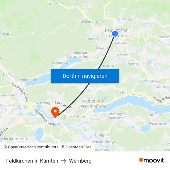Feldkirchen In Kärnten to Wernberg map