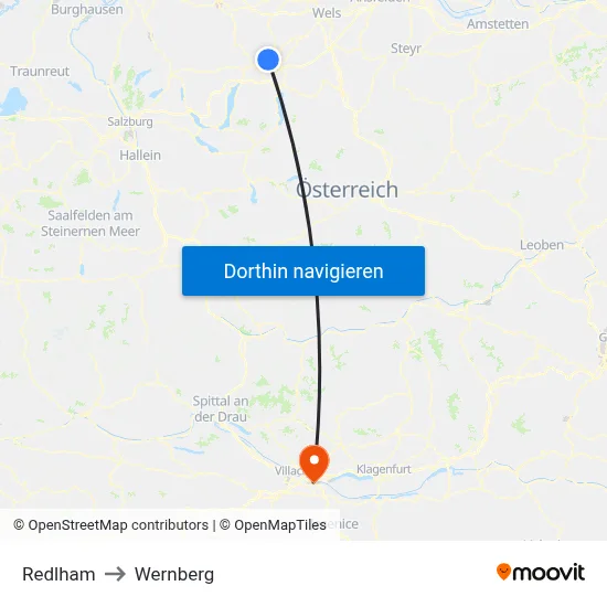 Redlham to Wernberg map