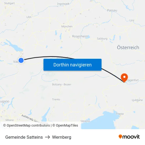 Gemeinde Satteins to Wernberg map