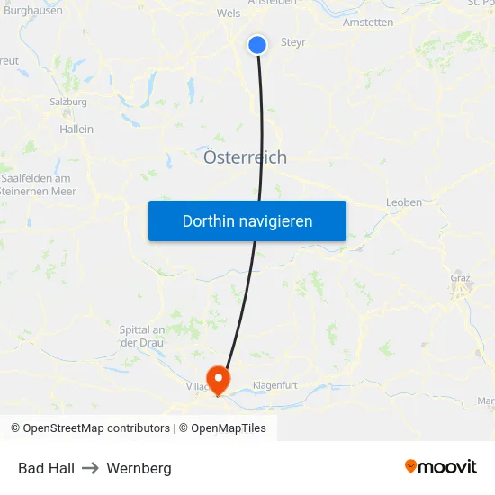 Bad Hall to Wernberg map