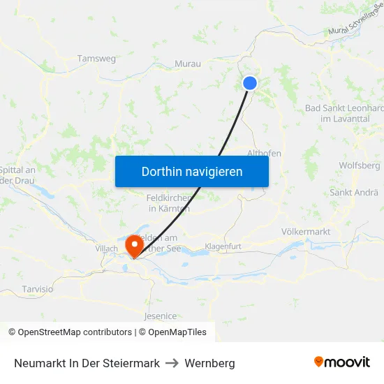 Neumarkt In Der Steiermark to Wernberg map