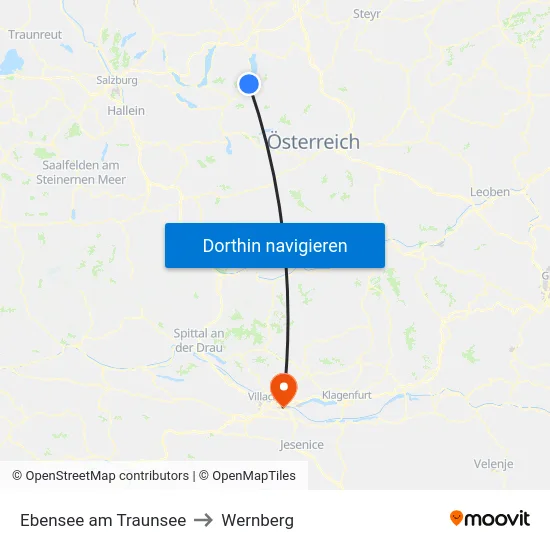 Ebensee am Traunsee to Wernberg map