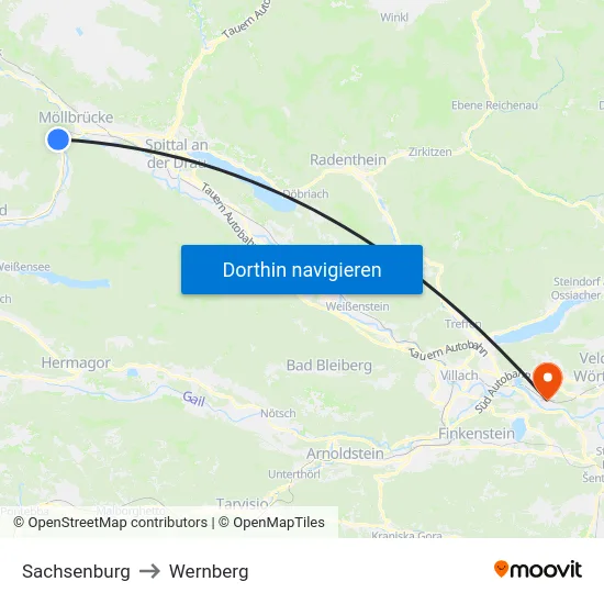 Sachsenburg to Wernberg map