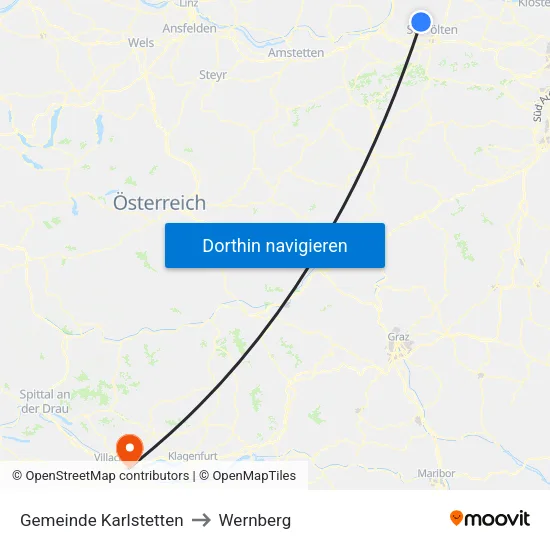 Gemeinde Karlstetten to Wernberg map
