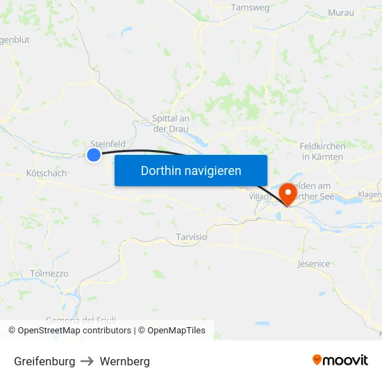 Greifenburg to Wernberg map