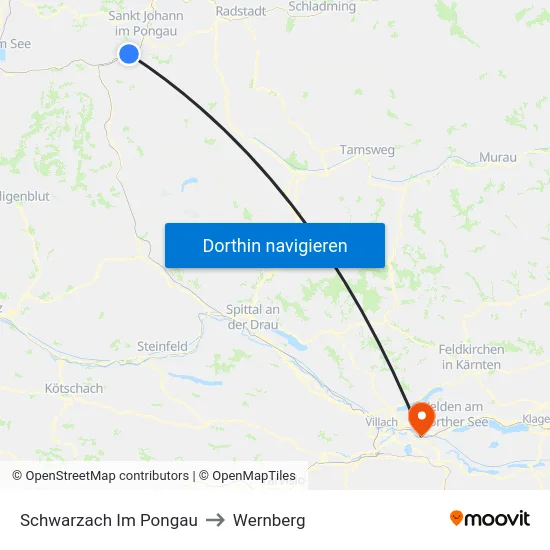 Schwarzach Im Pongau to Wernberg map