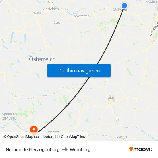 Gemeinde Herzogenburg to Wernberg map