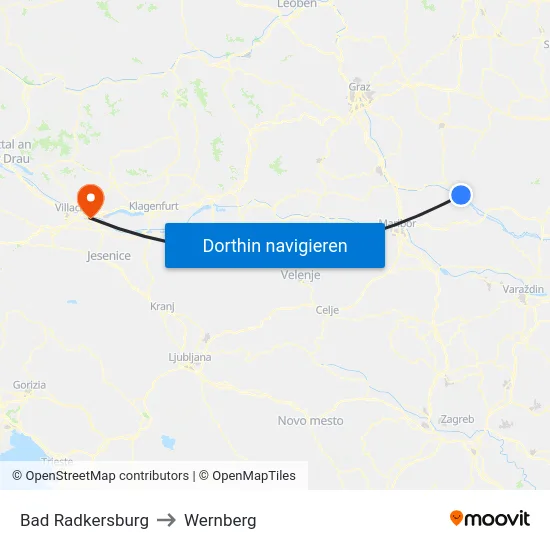 Bad Radkersburg to Wernberg map