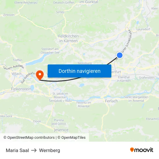 Maria Saal to Wernberg map