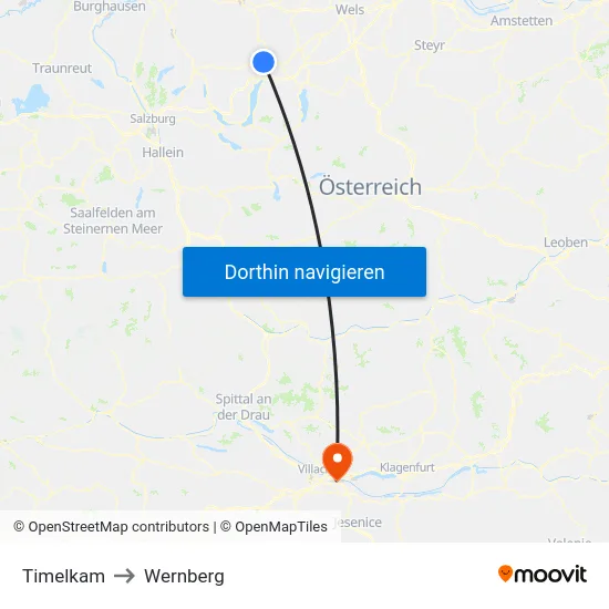 Timelkam to Wernberg map