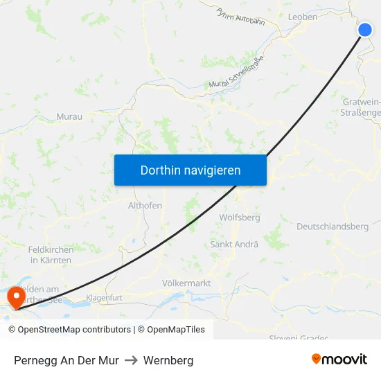 Pernegg An Der Mur to Wernberg map