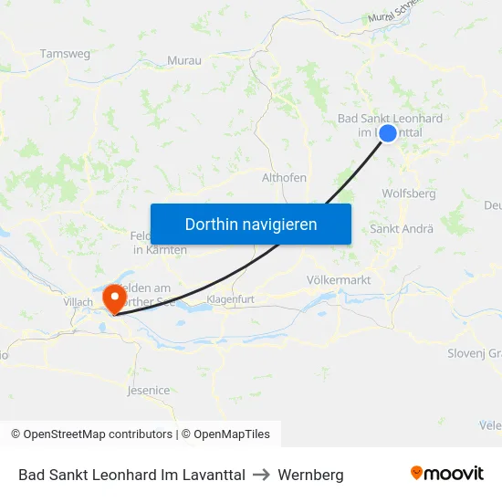 Bad Sankt Leonhard Im Lavanttal to Wernberg map
