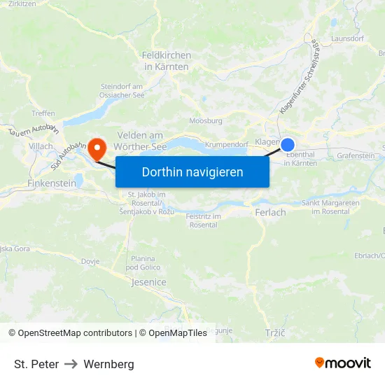 St. Peter to Wernberg map