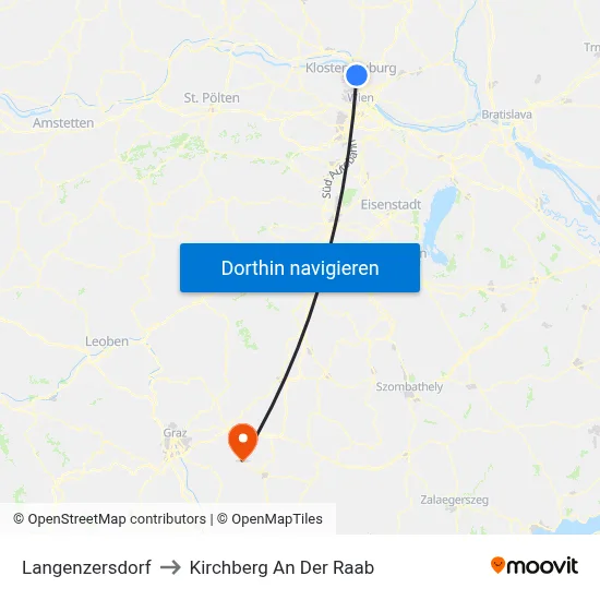 Langenzersdorf to Kirchberg An Der Raab map