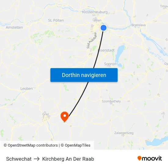 Schwechat to Kirchberg An Der Raab map
