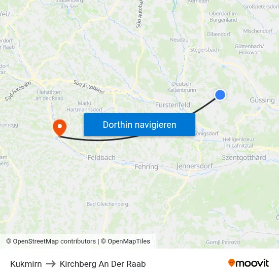 Kukmirn to Kirchberg An Der Raab map