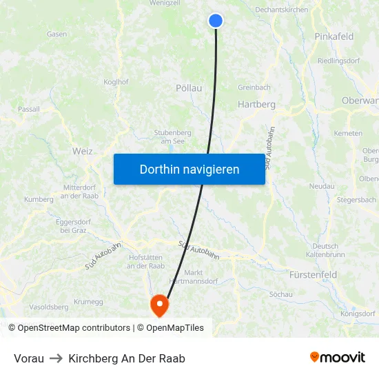 Vorau to Kirchberg An Der Raab map