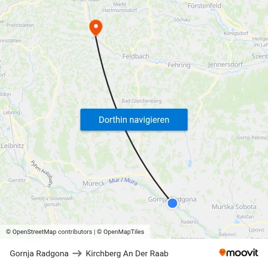 Gornja Radgona to Kirchberg An Der Raab map