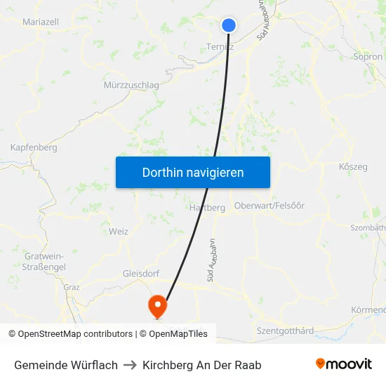 Gemeinde Würflach to Kirchberg An Der Raab map