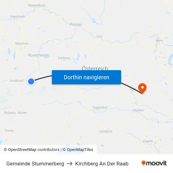 Gemeinde Stummerberg to Kirchberg An Der Raab map