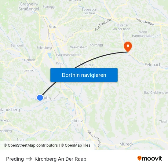 Preding to Kirchberg An Der Raab map