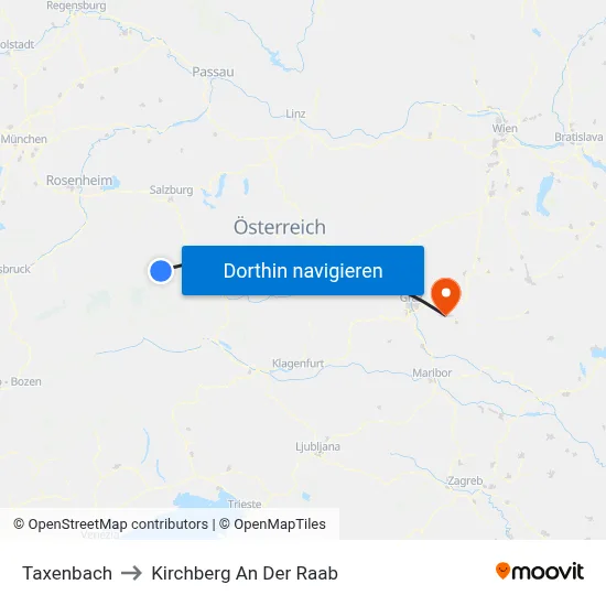 Taxenbach to Kirchberg An Der Raab map