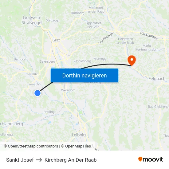 Sankt Josef to Kirchberg An Der Raab map