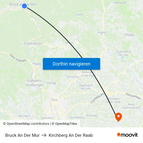 Bruck An Der Mur to Kirchberg An Der Raab map