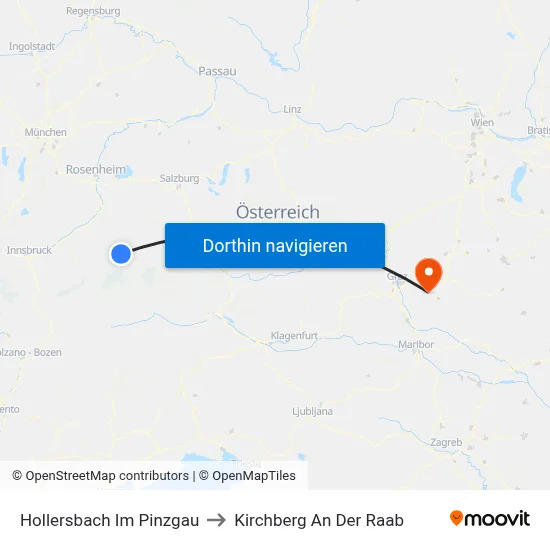 Hollersbach Im Pinzgau to Kirchberg An Der Raab map