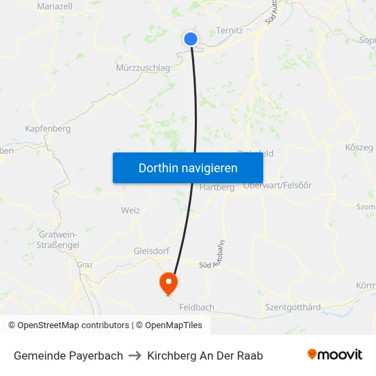 Gemeinde Payerbach to Kirchberg An Der Raab map
