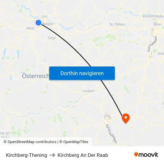 Kirchberg-Thening to Kirchberg An Der Raab map