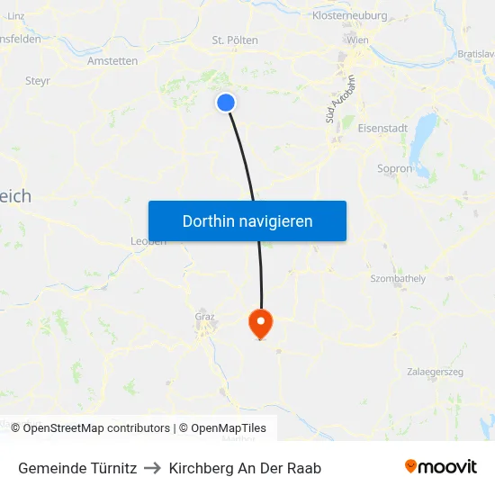 Gemeinde Türnitz to Kirchberg An Der Raab map