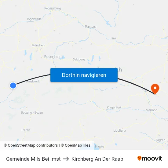 Gemeinde Mils Bei Imst to Kirchberg An Der Raab map
