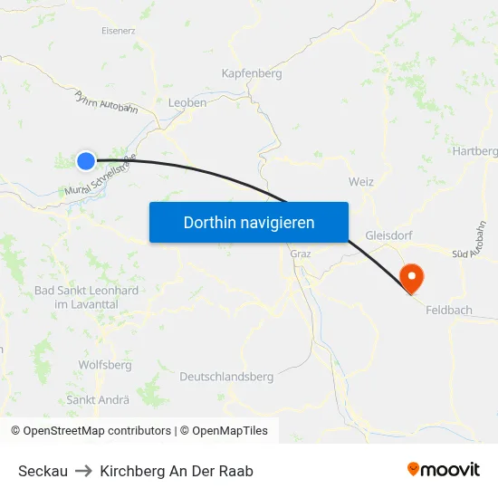 Seckau to Kirchberg An Der Raab map