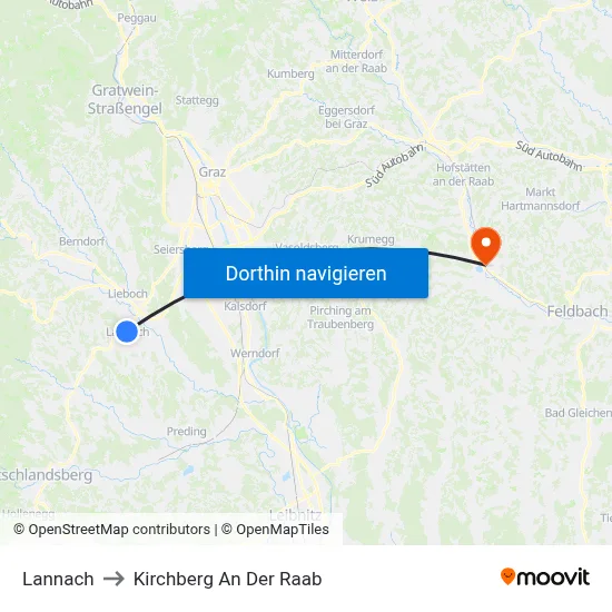 Lannach to Kirchberg An Der Raab map