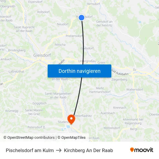Pischelsdorf am Kulm to Kirchberg An Der Raab map