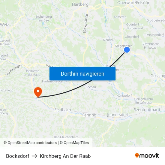 Bocksdorf to Kirchberg An Der Raab map