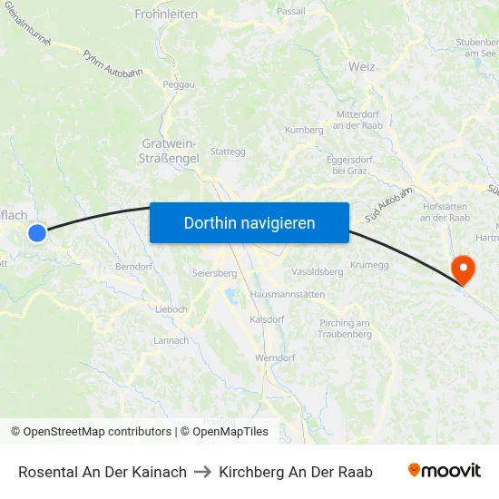 Rosental An Der Kainach to Kirchberg An Der Raab map