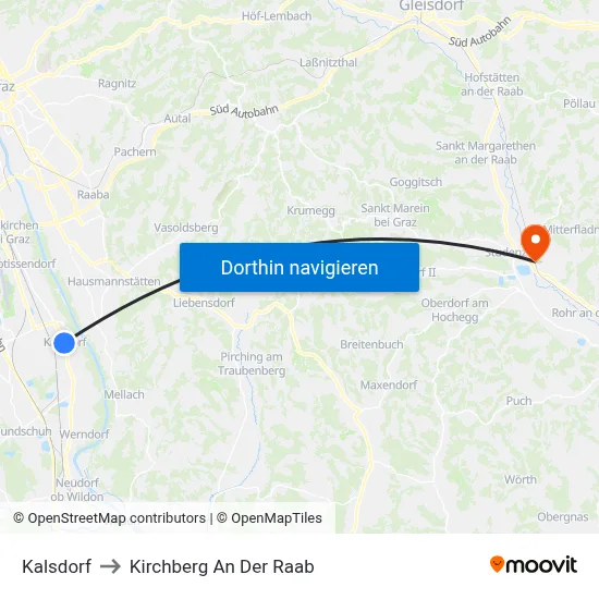 Kalsdorf to Kirchberg An Der Raab map
