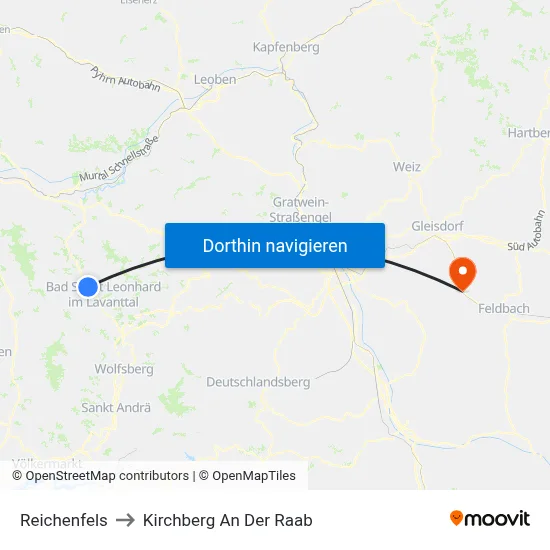 Reichenfels to Kirchberg An Der Raab map