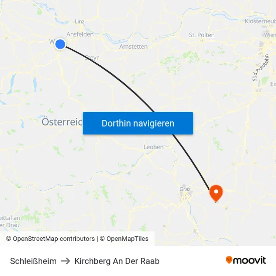 Schleißheim to Kirchberg An Der Raab map