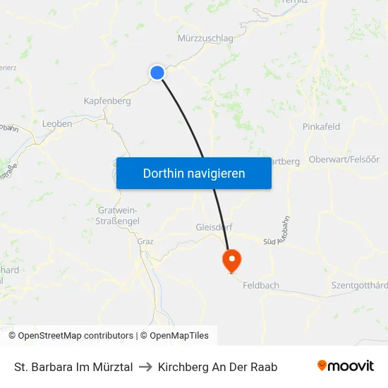 St. Barbara Im Mürztal to Kirchberg An Der Raab map