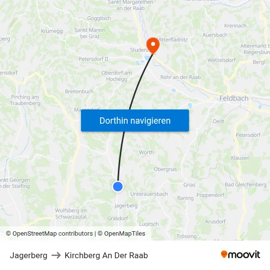 Jagerberg to Kirchberg An Der Raab map