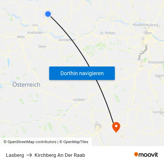 Lasberg to Kirchberg An Der Raab map